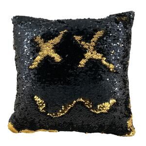 Square Sequin Magic Mermaid Throw Pillow Sparkling Black/Gold Color Shift -Black